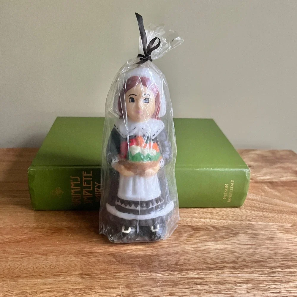 Vintage Pilgrim Girl Candle Kmart Wax Thanksgiving New Old Stock Retro Americana